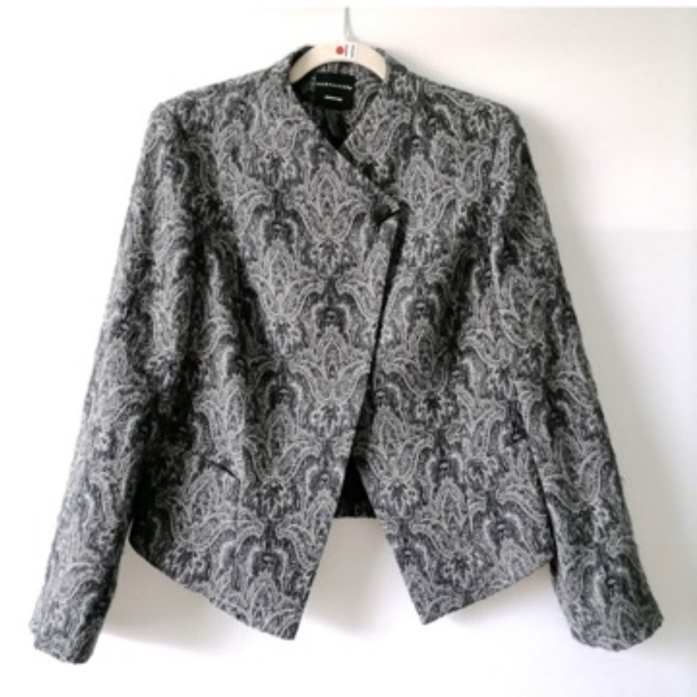 Doncaster Collection Wool Blend Elegant Paisley Print Charcoal Blazer WomensSz 8